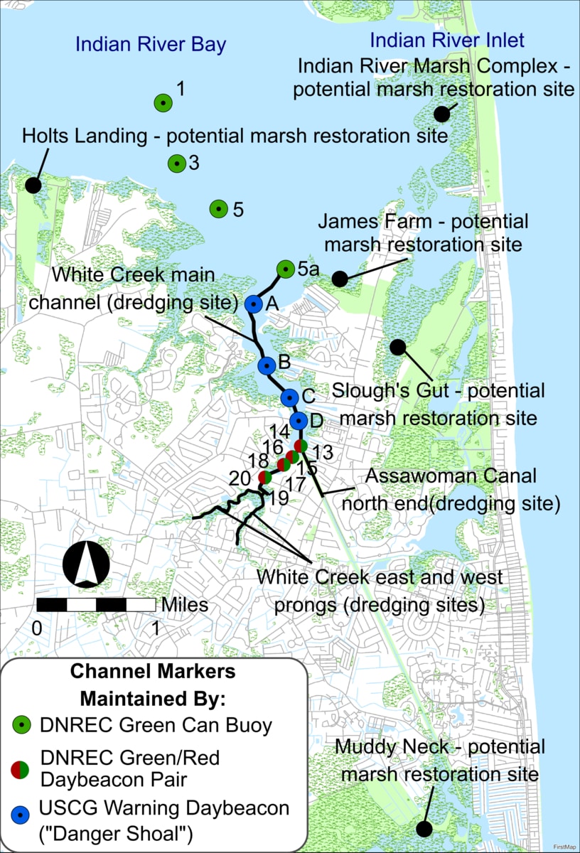 A map showing the project area and options for dredge material placement